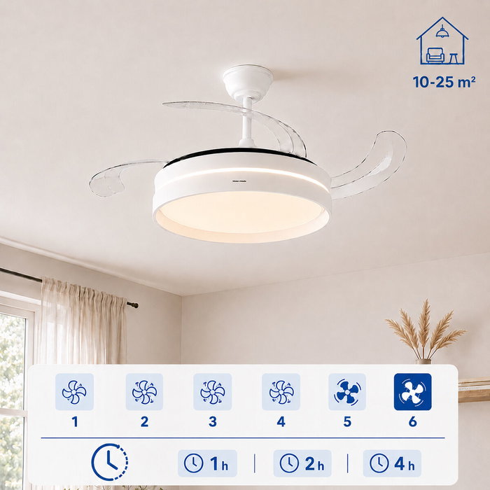 Innovagoods Ventilador de Techo Blanco con Aspas Retráctiles y Luz LED ø104 cm