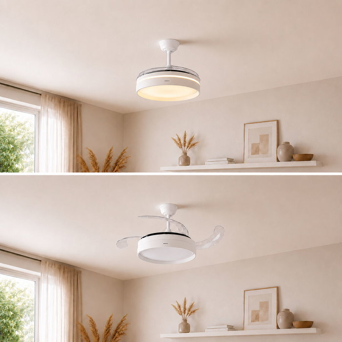 Innovagoods Ventilador de Techo Blanco con Aspas Retráctiles y Luz LED ø104 cm