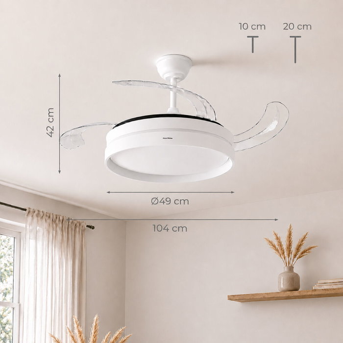 Innovagoods Ventilador de Techo Blanco con Aspas Retráctiles y Luz LED ø104 cm
