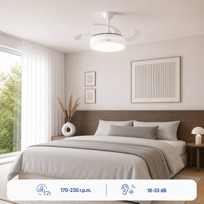 Innovagoods Ventilador de Techo Blanco con Aspas Retráctiles y Luz LED ø104 cm