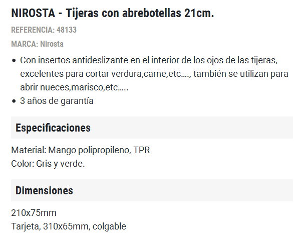 Fackelmann Tijeras con Abrebotellas Nirosta de 21 cm
