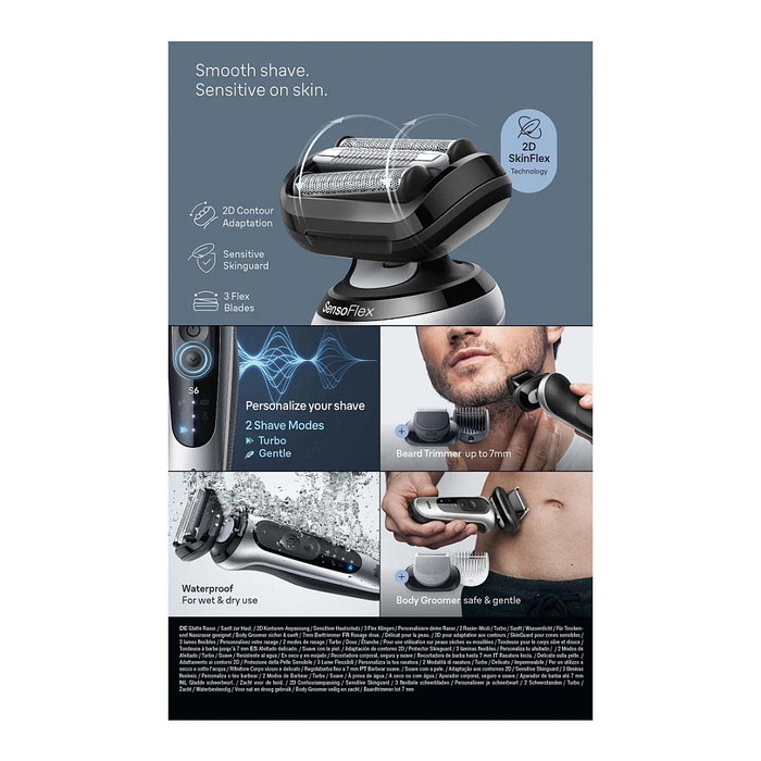 Braun Series 6 62-S7650cc Máquina de afeitar de láminas Plata/Negro