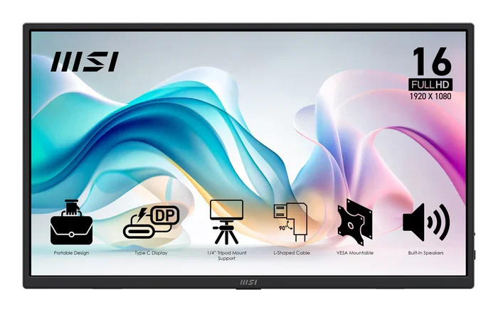 MSI PRO MP165 E6 Monitor Portátil 15.6" Full HD (1920 x 1080) IPS, USB Tipo-C, HDMI, Altavoces, 250 nits, Negro, Ref. 9S6-3PE50M-011