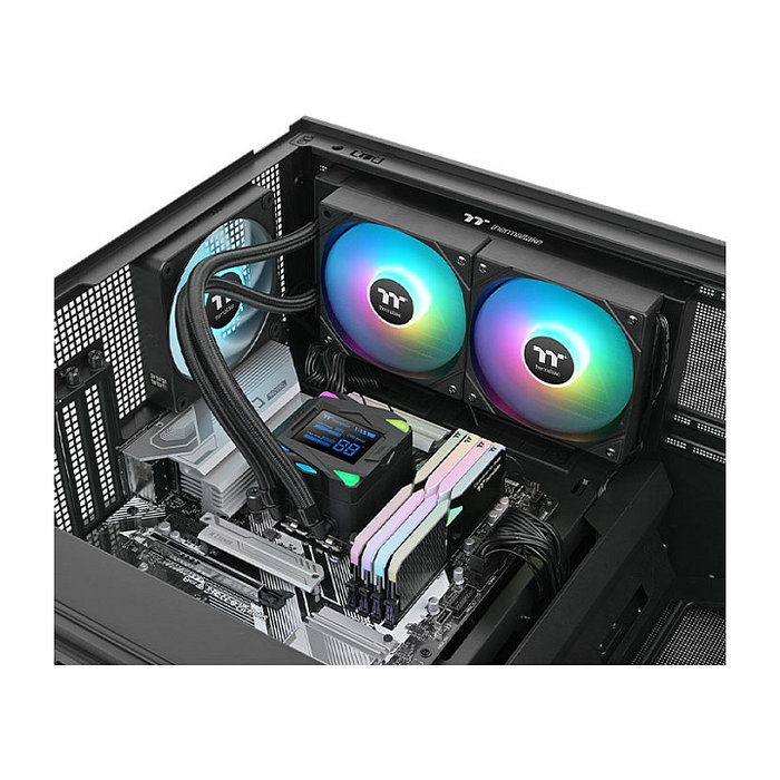 Thermaltake LA240-S ARGB All-In-One Liquid Cooler System Negro con 2 Ventiladores de 12 cm, Bomba de 2500 RPM, para Sockets Intel y AMD, TDP 350W