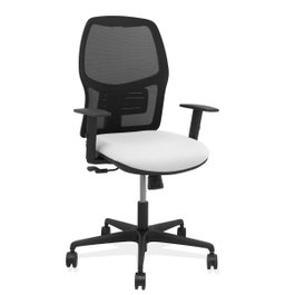 PIQUERAS Y CRESPO Silla Alfera con mecanismo sincro, respaldo de malla negra y asiento blanco