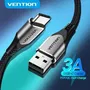 Vention CODHG Cable USB 2.0 Tipo-C Macho a Macho 480Mbps 1.5m Gris Carga Rápida 3A Nylon Trenzado Duradero