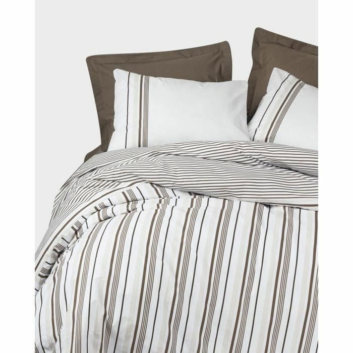 Aucune Juego de Cama Marrón 100% Algodón con Funda Nórdica y 2 Fundas de Almohada