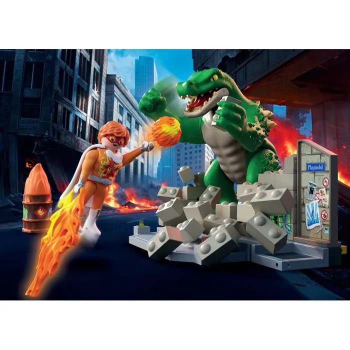 Playmobil 71831 Superhéroes contra el Lagarto Gigante, Set de Superhéroes