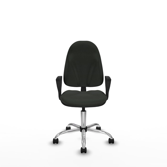 Silla de oficina Algarra con mecanismo Contacto permanente básico tapizada con Tela color Negro. Equipada con Base cromada, Brazos fijos y Ruedas de nailon 50 mm Silla de oficina Algarra con mecanismo Contacto permanente básico tapizada con Tela color Negro. Equipada con Base cromada, Brazos fijos y Ruedas de nailon 50 mm