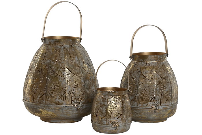 DKD Home Decor Set de 3 Portavelas de Metal Dorado Envejecido DKD Home Decor Set de 3 Portavelas de Metal Dorado Envejecido