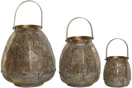 DKD Home Decor Set de 3 Portavelas de Metal Dorado Envejecido
