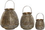DKD Home Decor Set de 3 Portavelas de Metal Dorado Envejecido
