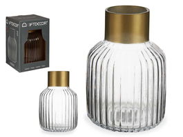 Giftdecor Jarron Cristal Rayas Oro Grande Transparente 14.5x22x14.5 cm (Set de 6)