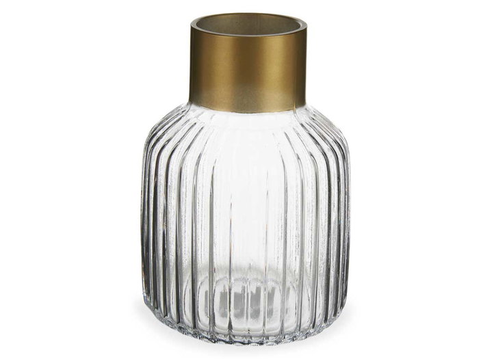 Giftdecor Jarron Cristal Rayas Oro Grande Transparente 14.5x22x14.5 cm (Set de 6)