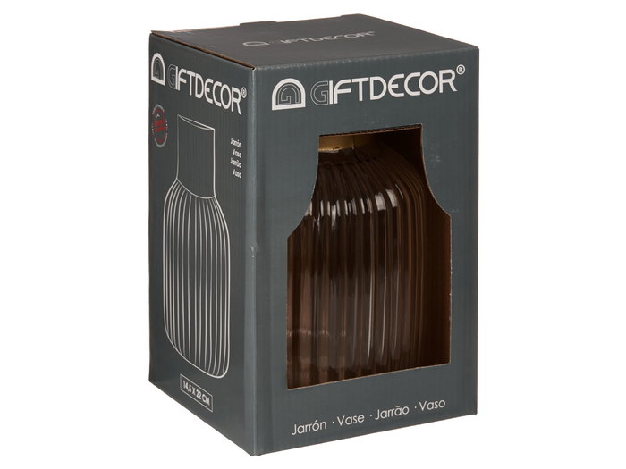 Giftdecor Jarron Cristal Rayas Oro Grande Transparente 14.5x22x14.5 cm (Set de 6)