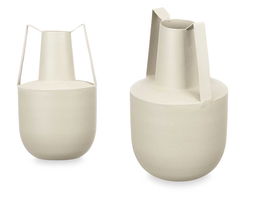 Giftdecor Jarron Acero Doble Asa Crema Pastel Marron Claro 14x24x14 cm (Set de 6)