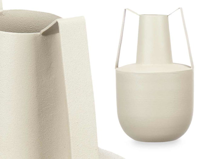 Giftdecor Jarron Acero Doble Asa Crema Pastel Marron Claro 14x24x14 cm (Set de 6)