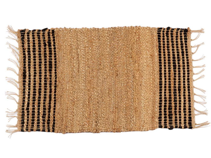 Giftdecor Alfombra Natural Negra Rayas 60 x 90 cm Yute Algodón (Set de 12)