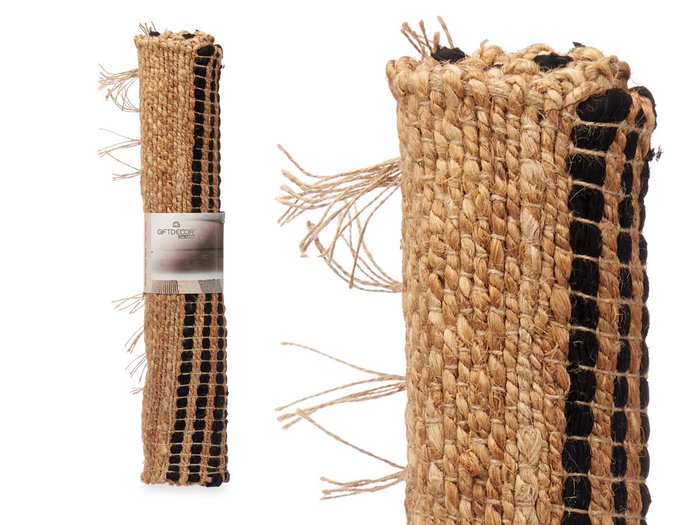 Giftdecor Alfombra Natural Negra Rayas 60 x 90 cm Yute Algodón (Set de 12)