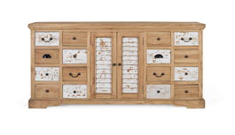 Giner y Colomer Aparador Rustico Madera Maciza Mindi 12 Cajones 2 Puertas Blanco Envejecido