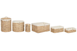 DKD Home Decor Set de 6 Cestas de Jacinto de Agua y Poliéster Natural