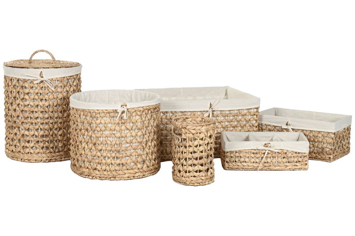DKD Home Decor Set de 6 Cestas de Jacinto de Agua y Poliéster Natural DKD Home Decor Set de 6 Cestas de Jacinto de Agua y Poliéster Natural