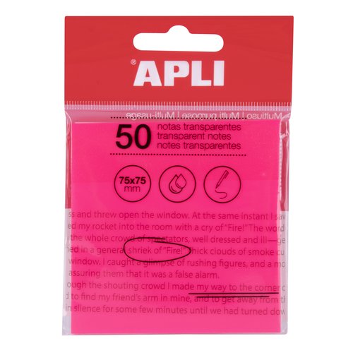 APLI Notas Adhesivas Traslúcidas 75x75 mm Rosa, 50 hojas APLI Notas Adhesivas Traslúcidas 75x75 mm Rosa, 50 hojas
