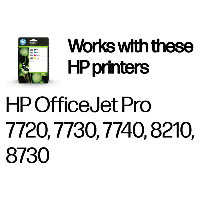 HP Pack 4 Cartuchos de Tinta Original 953 CMYK (Negro, Cian, Magenta, Amarillo) - 900 y 630 Páginas - Tinta a Base de Pigmentos