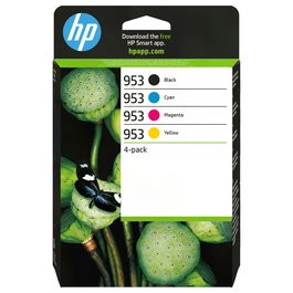HP Pack 4 Cartuchos de Tinta Original 953 CMYK (Negro, Cian, Magenta, Amarillo) - 900 y 630 Páginas - Tinta a Base de Pigmentos