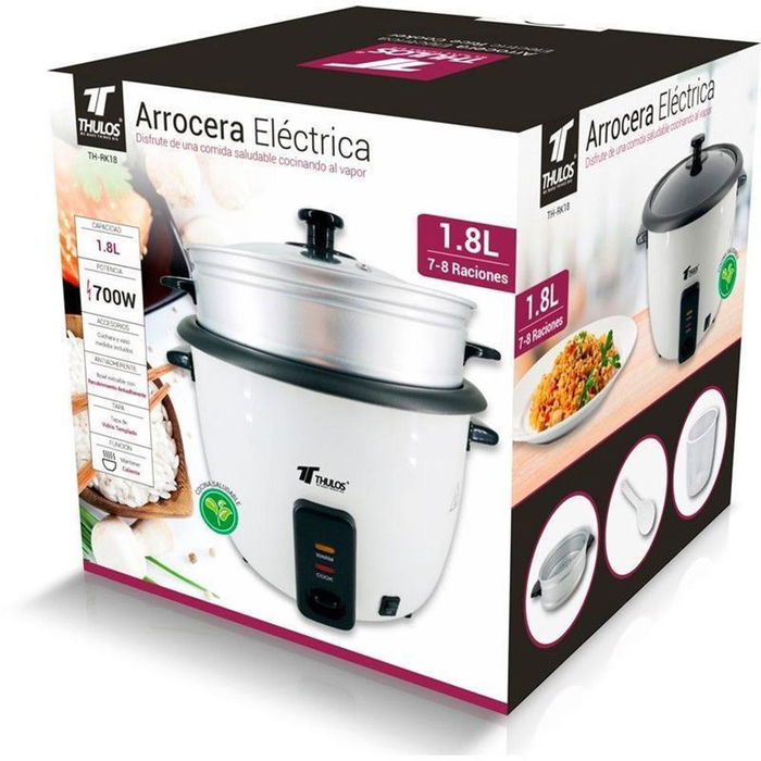 Thulos Arrocera Eléctrica TH-RK18 1.8L 700W, Función Mantener Caliente y Cocinado al Vapor, Incluye Cuchara y Vaso Medidor