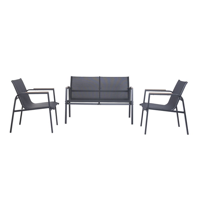 DKD Home Decor Set de Sofá de 4 Piezas en Acero y Textilene con Acabado Símil Madera
