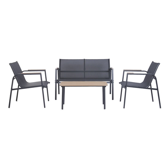 DKD Home Decor Set de Sofá de 4 Piezas en Acero y Textilene con Acabado Símil Madera