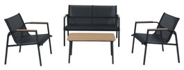 DKD Home Decor Sofá para Terraza y Jardín Negro Gris Oscuro, Set de 4 Piezas en Textilene y Acero, 70 x 64 x 119 cm