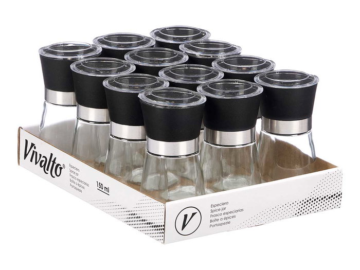 Vivalto Especiere Vidrio 150 ml 6.5x13x6.5 cm Negro/Transparente (Set de 24)