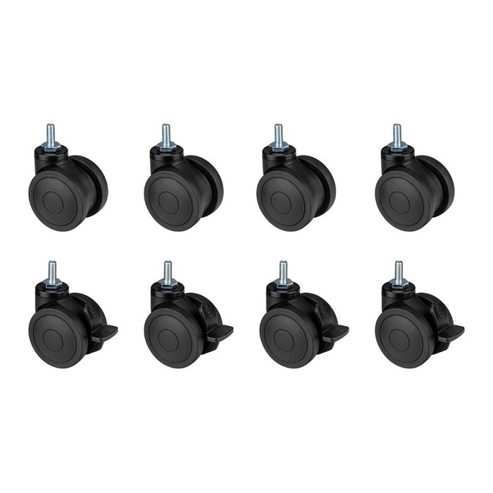 Oplite Ruedas Giratorias Feststellbare Lenkrollen GTR S8/S8 Elite, Negro, Caucho, Compatible con Sillones y Cockpits, Paquete de 8