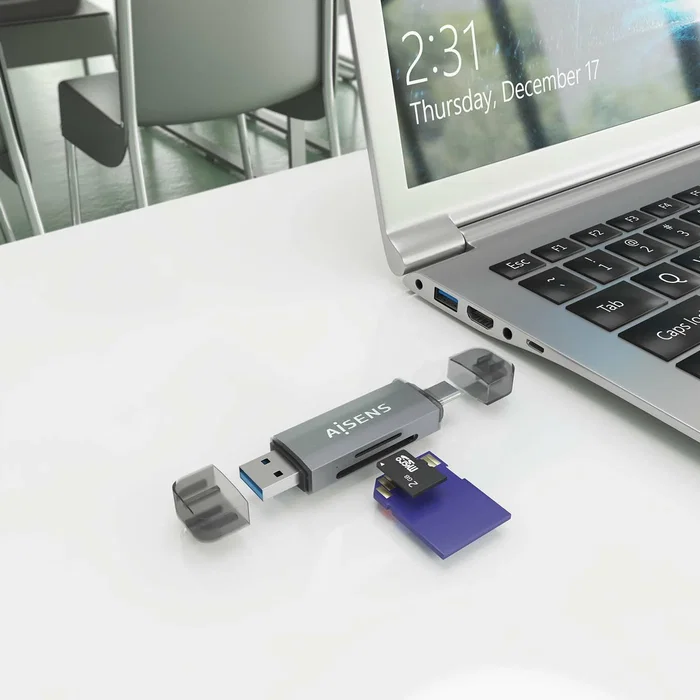 Aisens Lector de Tarjetas ASCR-2AC08-GR USB-A y USB-C Gris