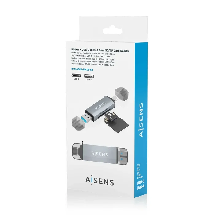Aisens Lector de Tarjetas ASCR-2AC08-GR USB-A y USB-C Gris