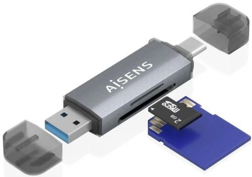 AISENS Lector de Tarjetas ASCR-2AC08-GR USB-A y USB-C Gris