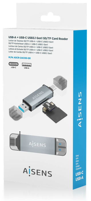 AISENS Lector de Tarjetas ASCR-2AC08-GR Gris USB-A y USB-C