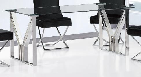 DKD Home Decor Mesa de Comedor Moderna Plateada Transparente Acero y Cristal 180 x 90 x 75 cm