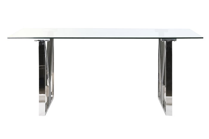 DKD Home Decor Mesa de Comedor Moderna Plateada Transparente Acero y Cristal 180 x 90 x 75 cm DKD Home Decor Mesa de Comedor Moderna Plateada Transparente Acero y Cristal 180 x 90 x 75 cm