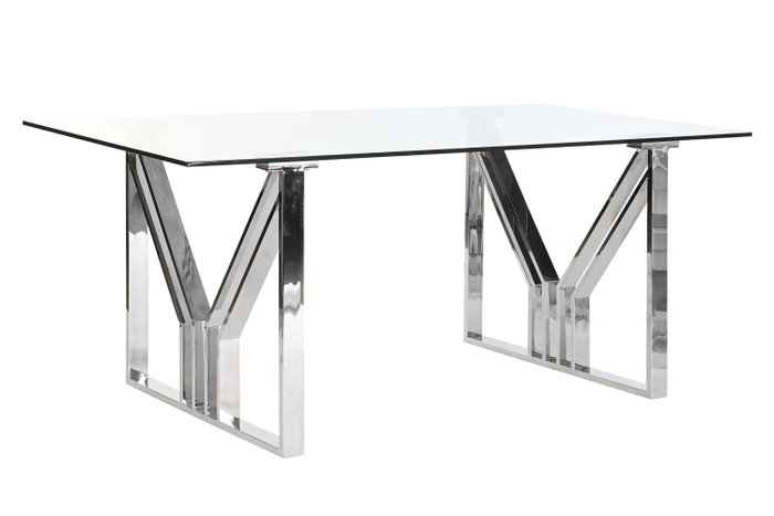 DKD Home Decor Mesa de Comedor Moderna Plateada Transparente Acero y Cristal 180 x 90 x 75 cm DKD Home Decor Mesa de Comedor Moderna Plateada Transparente Acero y Cristal 180 x 90 x 75 cm