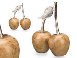 Giftdecor Soporte Decoracion Doble Cereza Plateado Metal y Madera 19 cm x 23 cm x 9 cm (Set de 6)