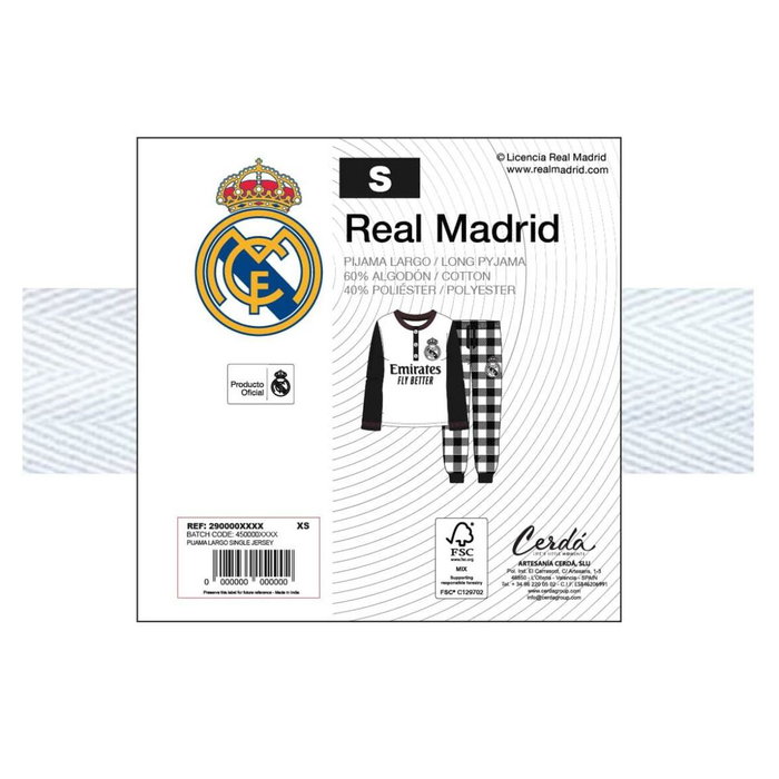 Cerdá Pijama Largo Single Jersey Real Madrid L Blanco