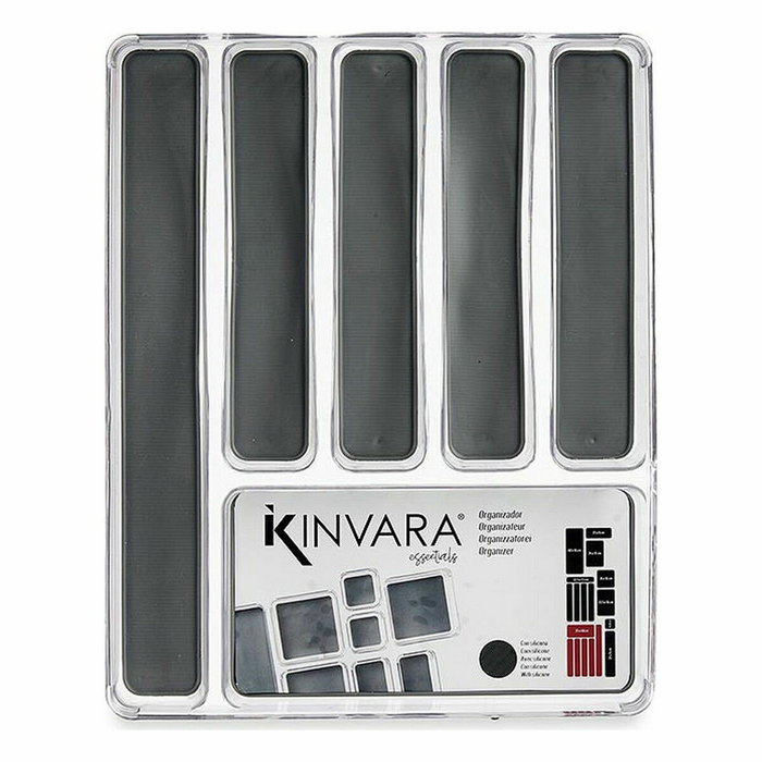 Organizador para Cubiertos Kinvara Gris Transparente Silicona Plástico TPR Plástico reciclado 32,3 x 4,5 x 40 cm (12 Unidades)