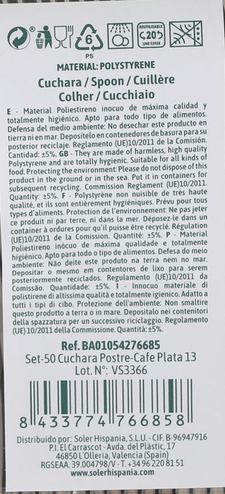 Algon Set 50 Cuchara Postre Café Plata 13 cm (18 Unidades)