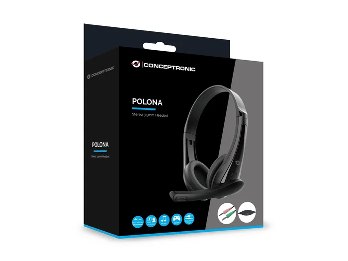 Conceptronic Auriculares POLONA06B3T con Conector Jack 3.5 mm y Cable de 1.8 Metros - Color Negro