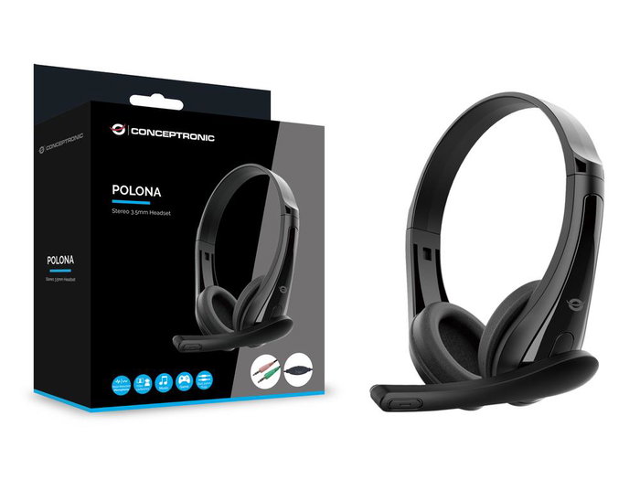 Conceptronic Auriculares POLONA06B3T con Conector Jack 3.5 mm y Cable de 1.8 Metros - Color Negro
