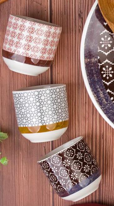 DKD Home Decor Set de 12 Platos New Bone Diseño Étnico Greature 1 Surtido de 3