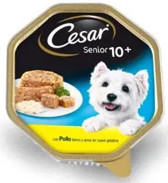 Cesar Comida Húmeda para Perros Senior, Lata de Gelatina de Pollo y Arroz para Perros Mayores de 10 Años, Pack de 14 Latas x 150 g